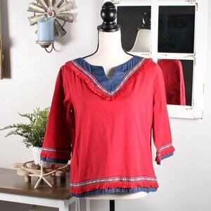 Casey & Max Vintage Red & Blue Fringe Top, Size Medium - Boho Vibes!